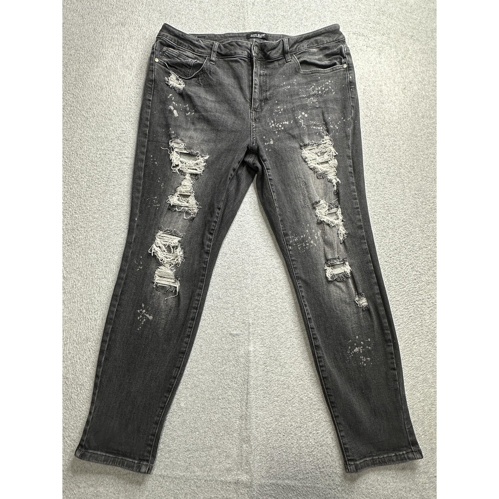 Judy Blue Jeans Womens 18W Plus Black Boyfriend Distressed Paint Splatter JB8867 - Picture 10 of 16